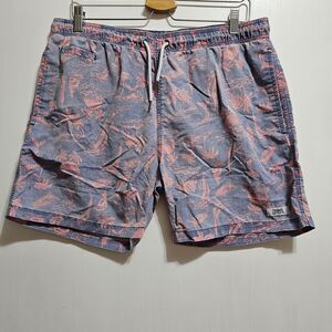 TRUNKS Men's L Blue Tropical Palm Print Swim Shorts Mesh Lined Quick-Dry Beach